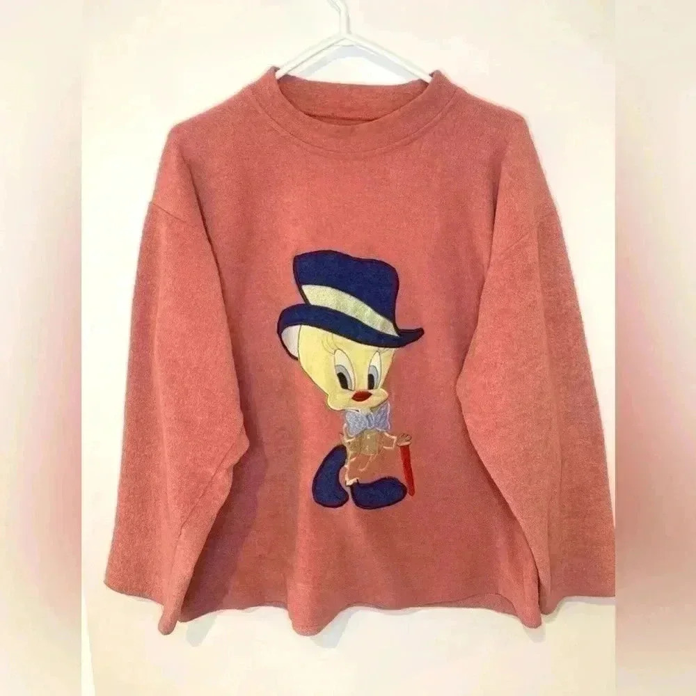 VINTAGE Looney Toons Tweety Bird Terry Towel Sweatshirt